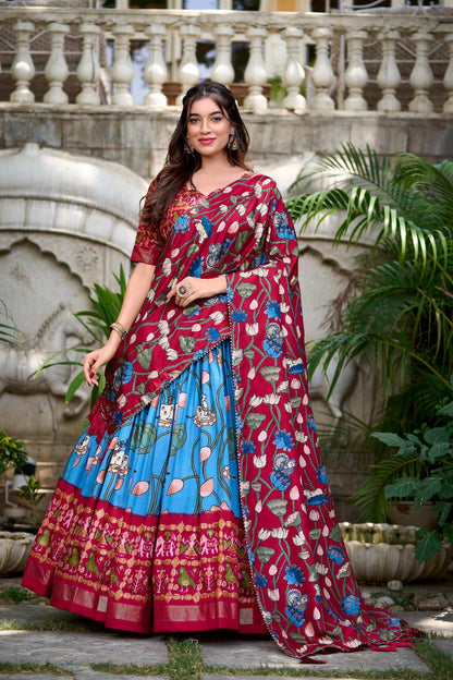 Tussar Silk Lehenga Choli with Pichwai and Patola Prints