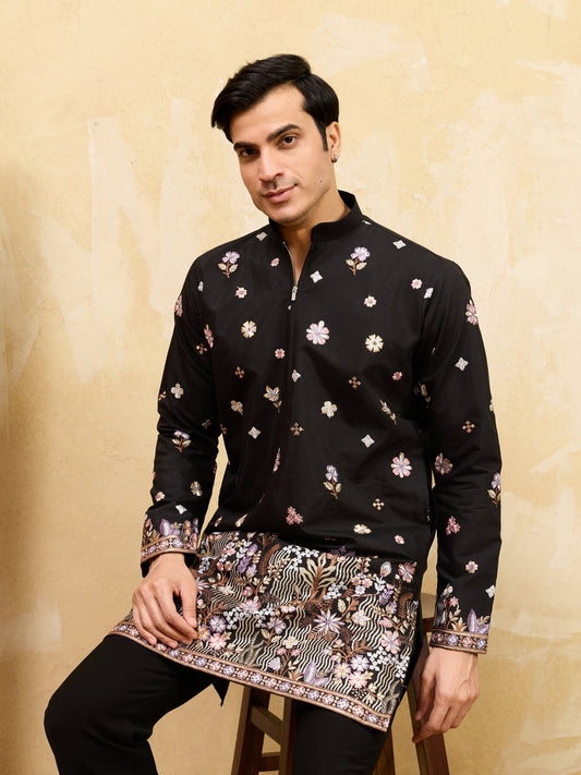 Royal Black Embroidered Designer Kurta Set with Premium Finish