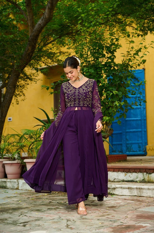 WINE COLOR DESIGNER KURTI PANT SET