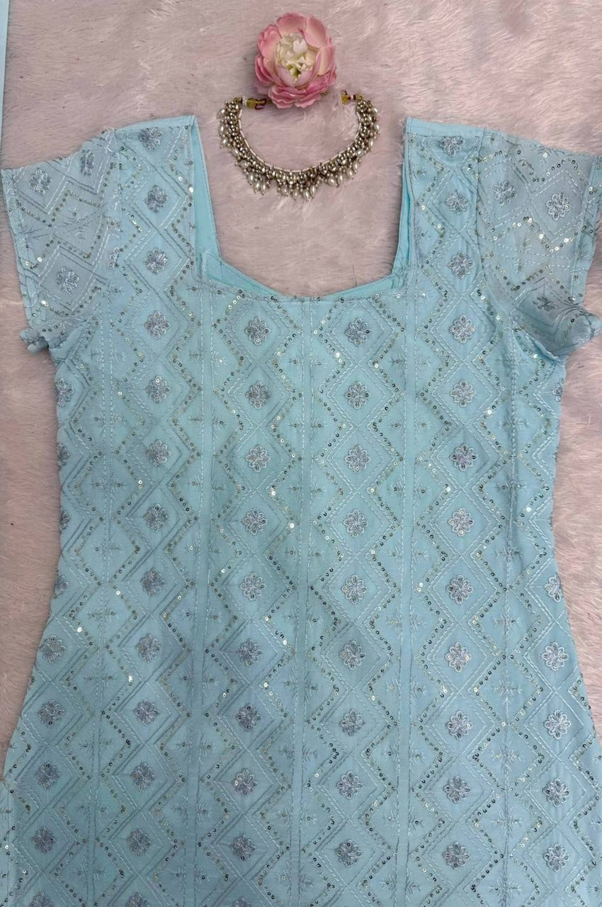 90s Iconic Sky Blue Kurti Set
