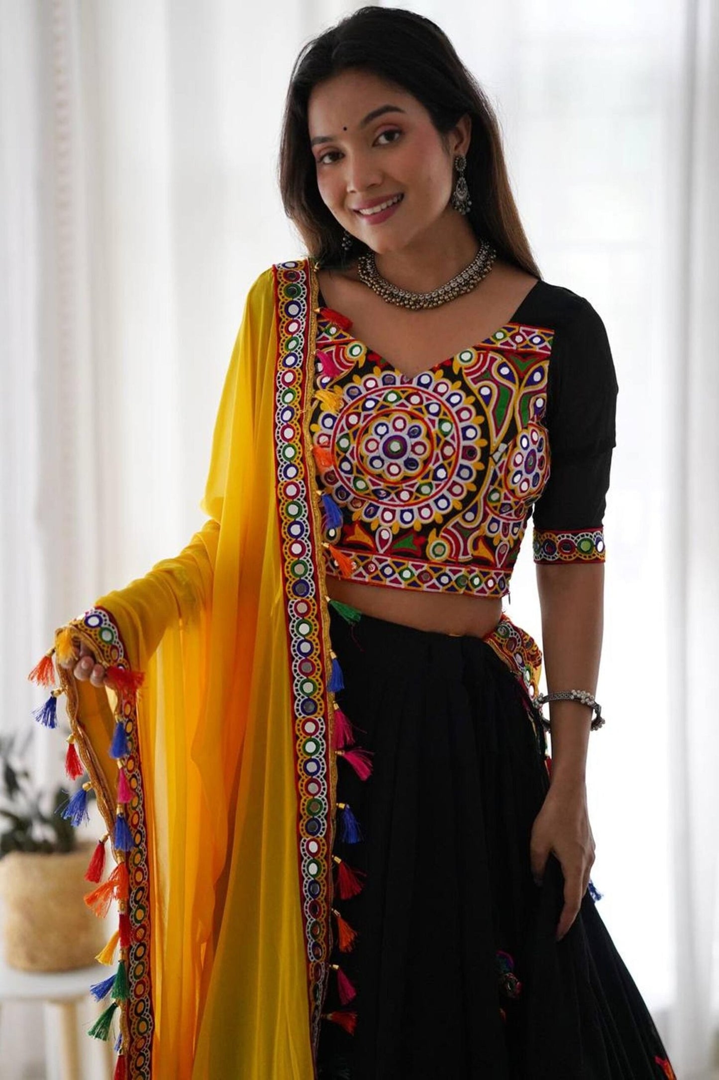 Black Faux Georgette Chaniya Choli with Original Mirror Work