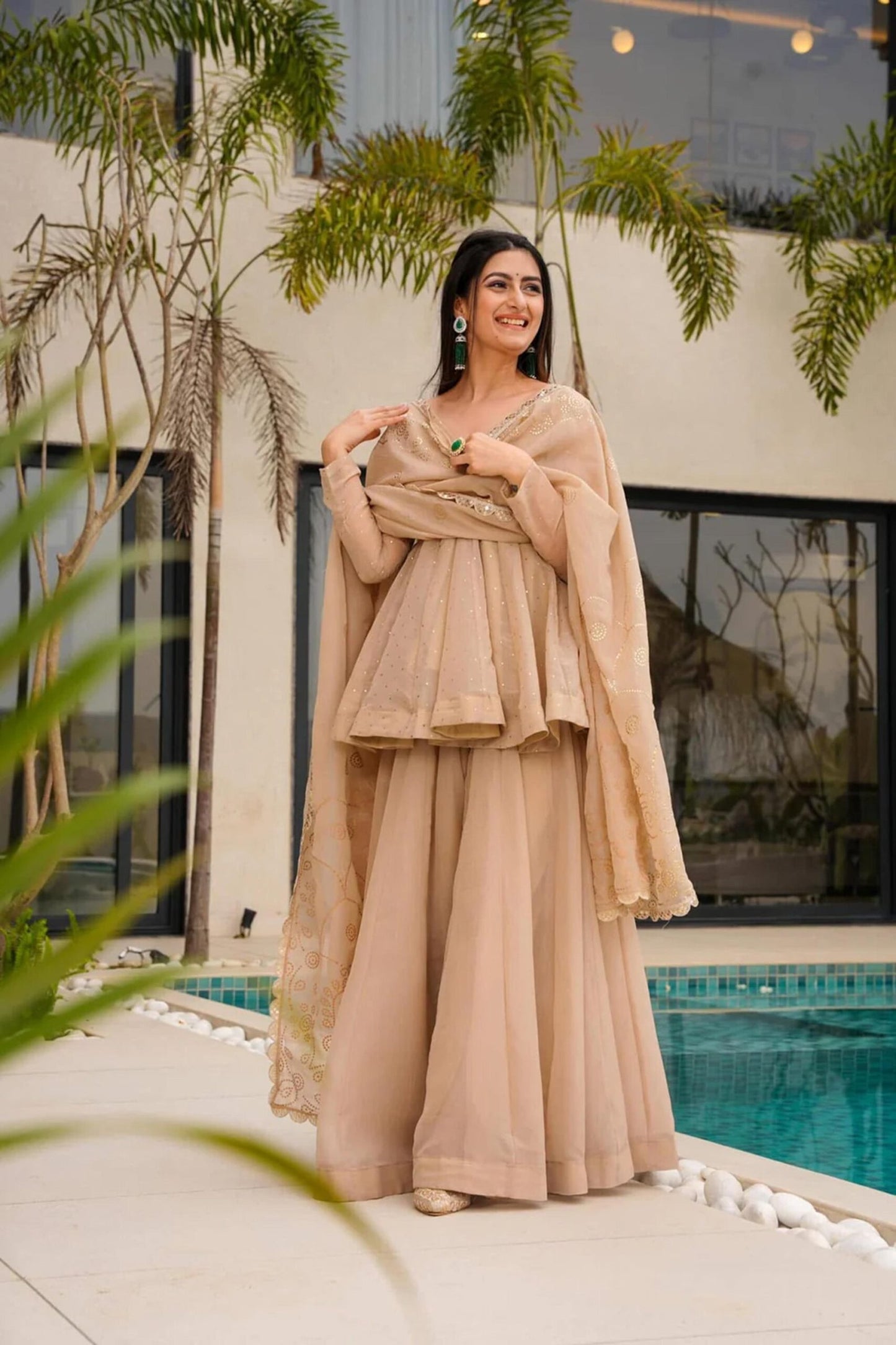 Tabby Organza Mukesh Work Kurta Suit
